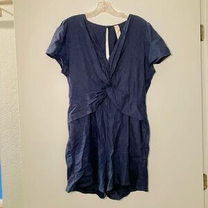 Amadi Navy Blue Linen Blend Romper with Pockets